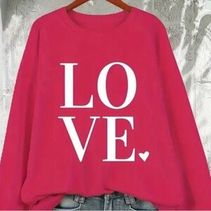Graphic Sweatshirt Letter Print Love Pink White Women’s Plus Size Top XL